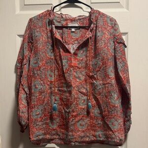 Johnny Was Bohemian Floral Blouse with Tassels